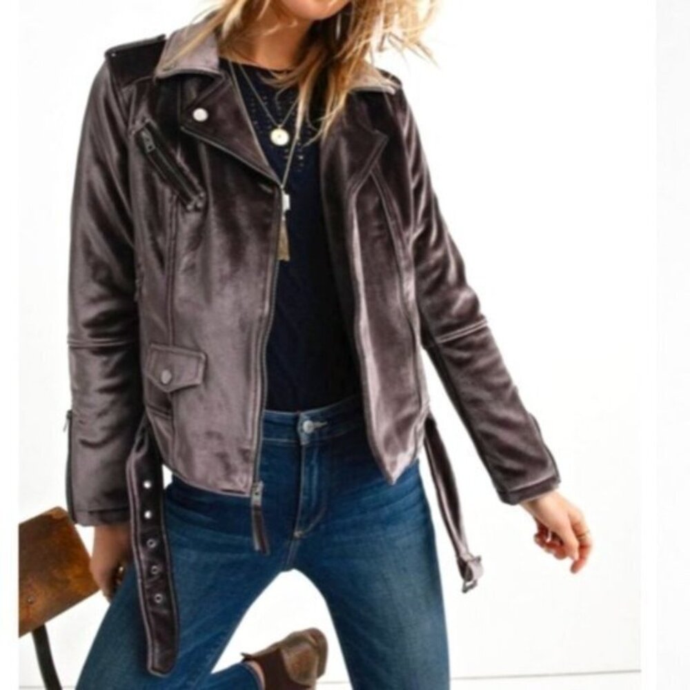 Lucky Brand NWOT- Purple Velvet Moto Jacket- Size X-Small - Picture 1 of 13
